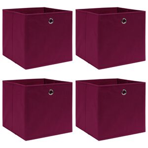 vidaXL Caixas de arruma&ccedil;&atilde;o 4 pcs 32x32x32 cm tecido vermelho escuro