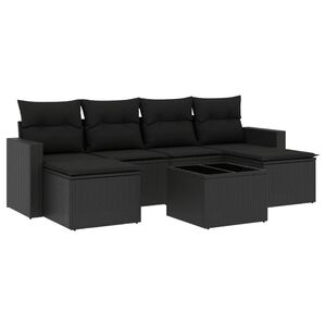vidaXL 7 pcs conjunto de sof&aacute;s p/ jardim c/ almofad&otilde;es vime PE preto