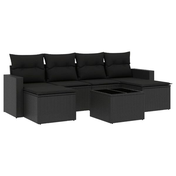vidaXL 7 pcs conjunto de sof&aacute;s p/ jardim c/ almofad&otilde;es vime PE preto