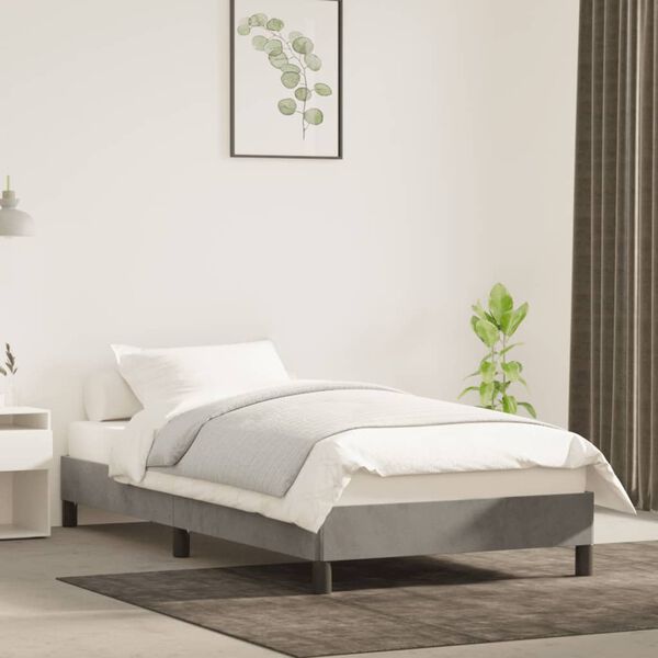vidaXL Estrutura de cama sem colch&atilde;o 90x200 cm veludo cinzento-claro
