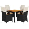 vidaXL 5 pcs conjunto de jantar p/ jardim c/ almofad&otilde;es vime PE preto