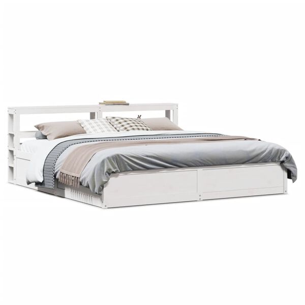 vidaXL Estrutura de cama com cabeceira 200x200 cm pinho maci&ccedil;o branco
