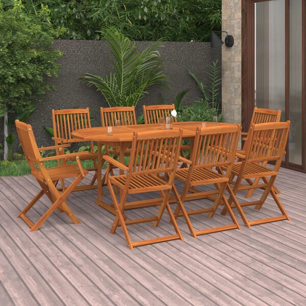 vidaXL 9 pcs conj. de jantar para jardim 180x90x75 cm ac&aacute;cia maci&ccedil;a
