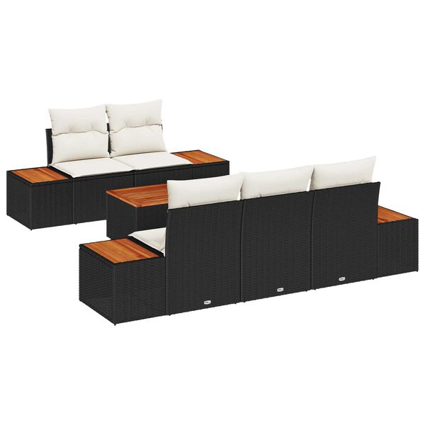 vidaXL Conjunto de Sof&aacute; de Jardim 6 pcs Preto Rattan Sint&eacute;tico
