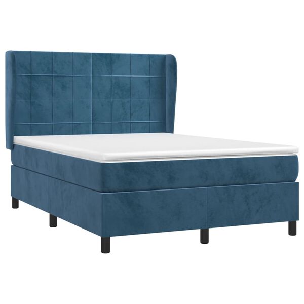 vidaXL Cama com molas/colch&atilde;o 140x190 cm veludo azul-escuro