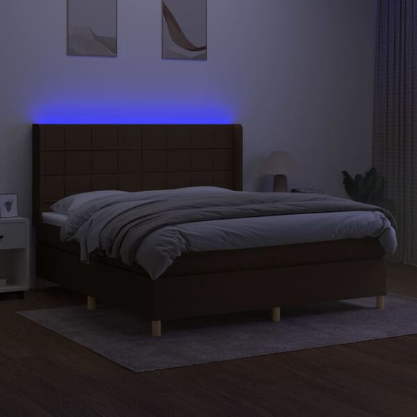 vidaXL Cama box spring c/ colch&atilde;o/LED 180x200cm tecido castanho-escuro