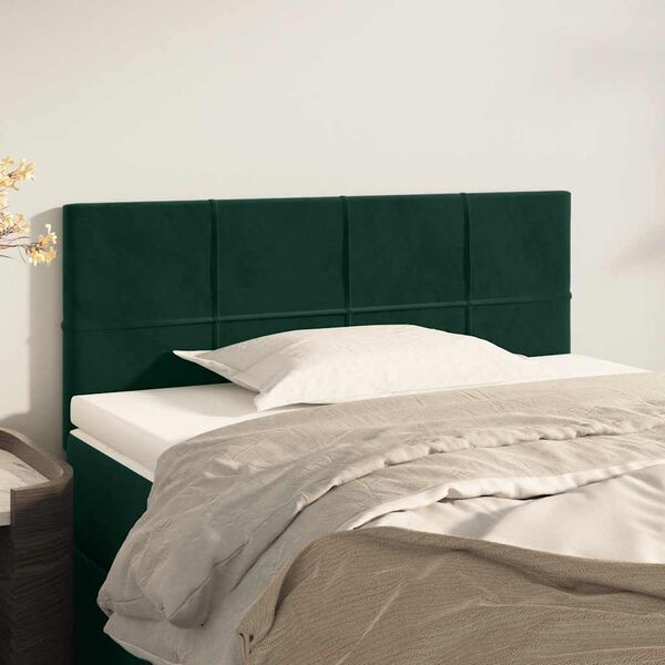 vidaXL Cabeceira de cama veludo 100x5x78/88 cm verde-escuro