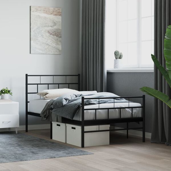 vidaXL Estrutura de cama com cabeceira e p&eacute;s 90x190 cm metal preto