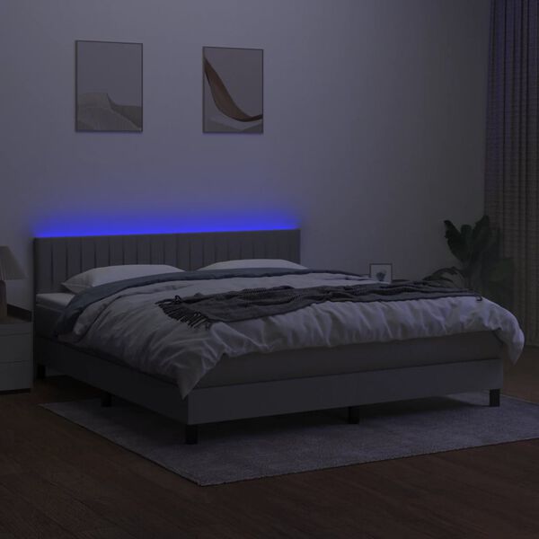 vidaXL Cama box spring c/ colch&atilde;o e LED 160x200 cm tecido cinza-claro