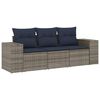 vidaXL Conjunto de sof&aacute; de jardim de 3 pe&ccedil;as com almofadas em rattan sint&eacute;tico cinza