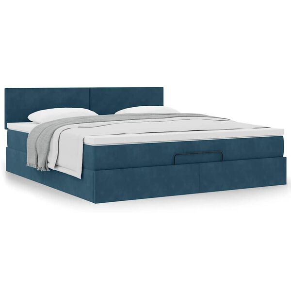 vidaXL Estrutura de cama otomana com colch&atilde;o 160x200 cm azul escuro