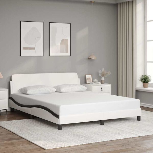 vidaXL Estrutura de cama Dover 160x200 couro artif. branco/preto