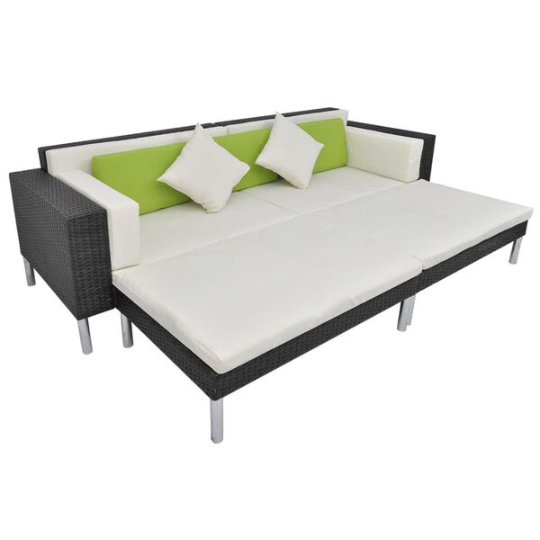 vidaXL 4 pcs conjunto lounge de jardim c/ almofadões vime PE preto