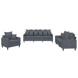 vidaXL 3 pcs conjunto de sof&aacute;s com almofad&otilde;es veludo cinzento-escuro