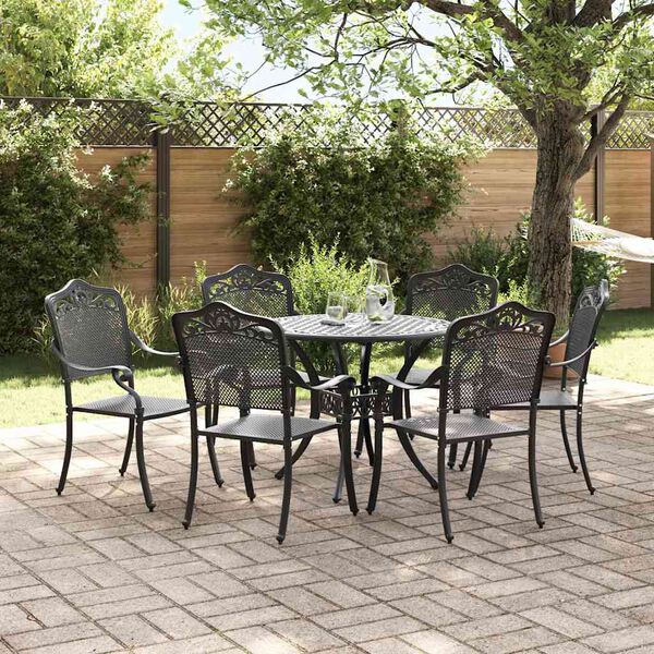 vidaXL Conjunto de Jantar para Jardim 7 pcs Preto 90 x 90 x 75 cm