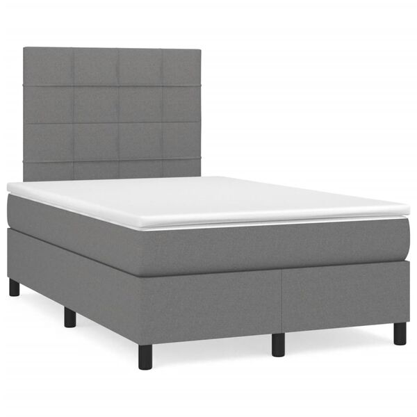 vidaXL Cama boxspring com colch&atilde;o 120x190 cm tecido cinzento-escuro