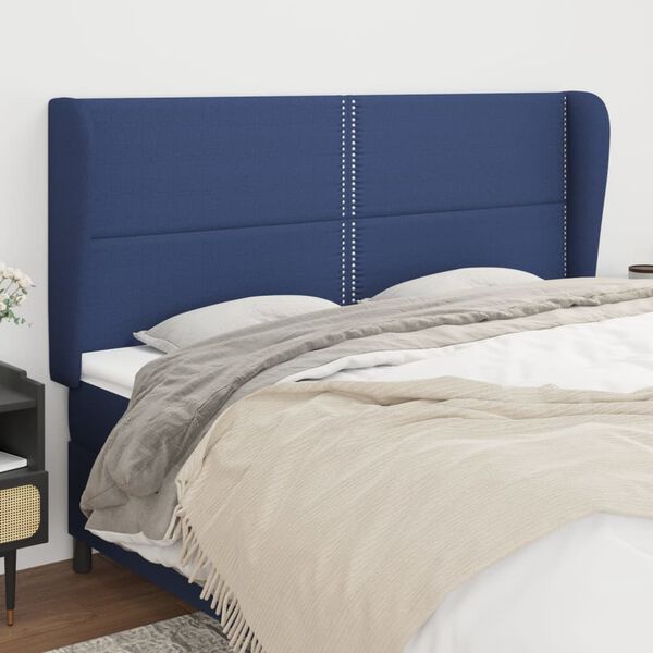 vidaXL Cabeceira de cama c/ abas tecido 203x23x118/128 cm azul
