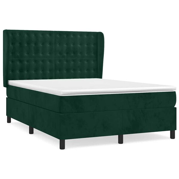vidaXL Cama com molas/colch&atilde;o 140x200 cm veludo verde-escuro