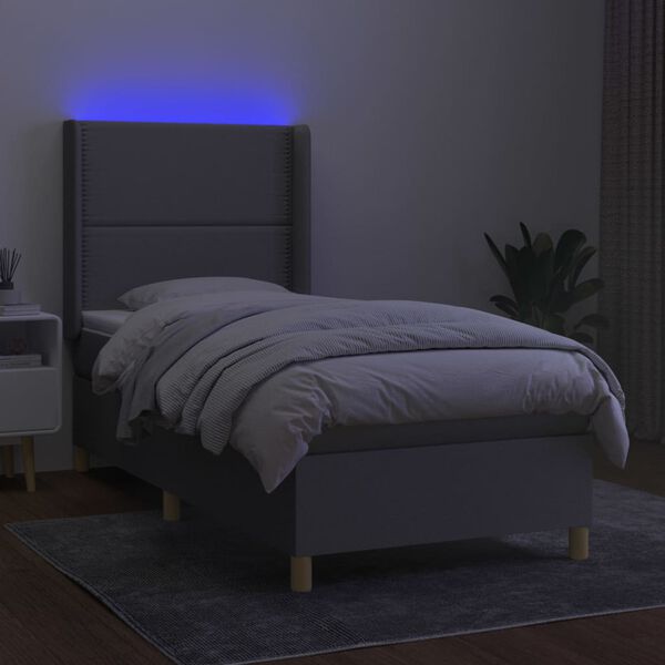 vidaXL Cama box spring c/ colch&atilde;o e LED 100x200 cm tecido cinza-claro
