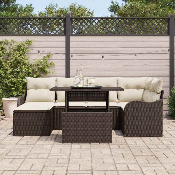 vidaXL Conjunto de Sof&aacute; de Jardim 7 pcs Castanho Rattan Sint&eacute;tico