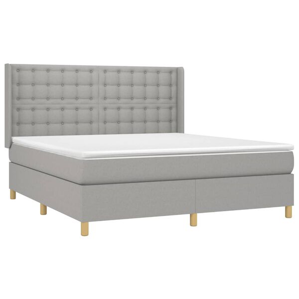 vidaXL Cama box spring c/ colch&atilde;o e LED 160x200 cm tecido cinza-claro