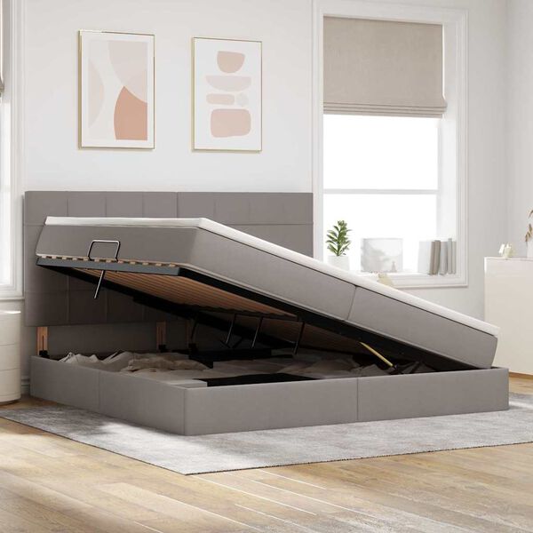 vidaXL Cama com arruma&ccedil;&atilde;o e LED Cinzento-acastanhado 200 x 200 cm