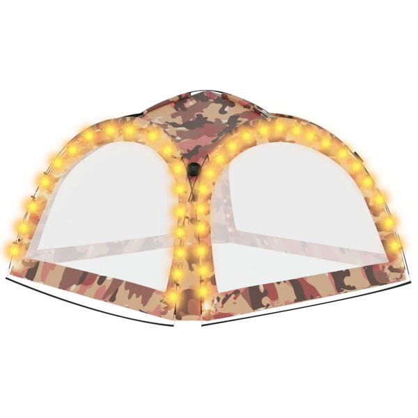 vidaXL Tenda festas LED e 4 paredes laterais 3,6x3,6x2,3 m camuflagem