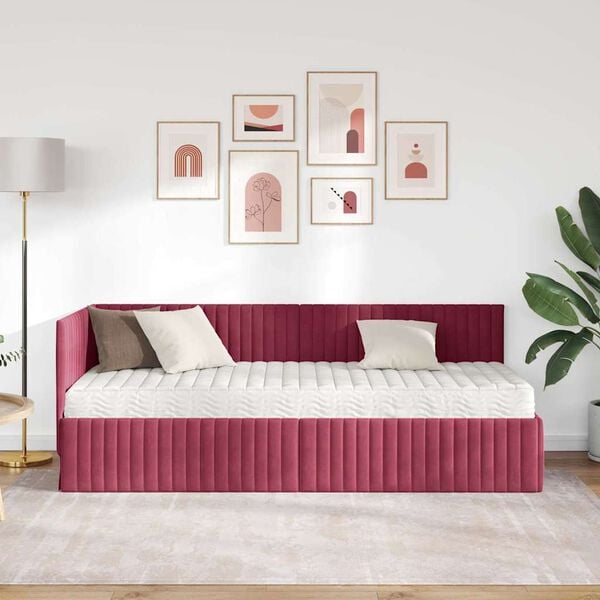 vidaXL Estrutura de Cama de Canto com Colch&atilde;o 2 pcs Verde Veludo