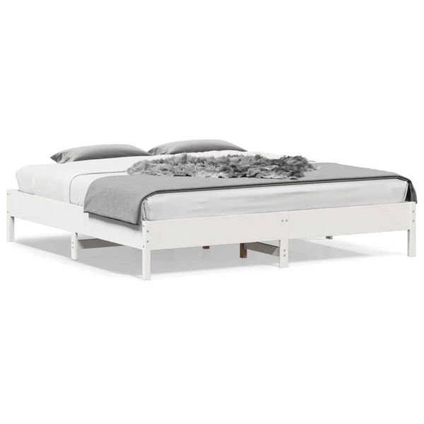 vidaXL Cama sem colch&atilde;o 200x200 cm madeira de pinho maci&ccedil;a branco