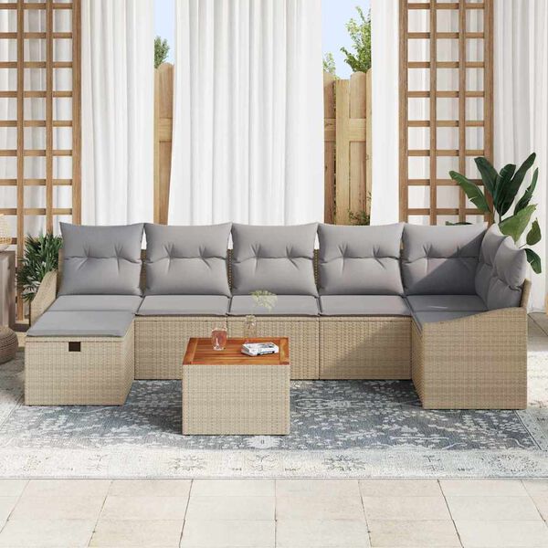 vidaXL Conjunto de Sof&aacute; de Jardim 8 pcs Bege Rattan Sint&eacute;tico