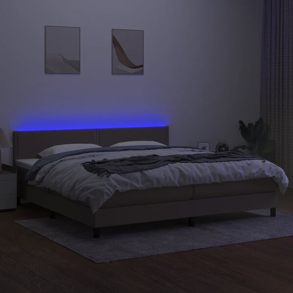 vidaXL Cama box spring colch&atilde;o/LED 200x200cm tecido cinza-acastanhado