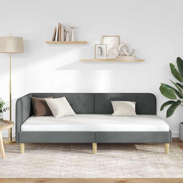 vidaXL Estrutura de Cama de Canto Cinza Escuro 100 x 200 cm tecido