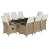 vidaXL 9 pcs conjunto de jantar p/ jardim com almofad&otilde;es vime PE bege