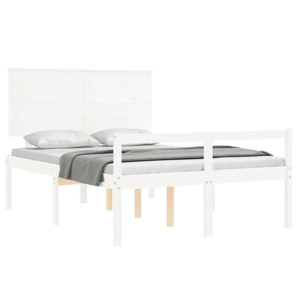 vidaXL Cama de casal para idosos c/ cabeceira madeira maci&ccedil;a branco
