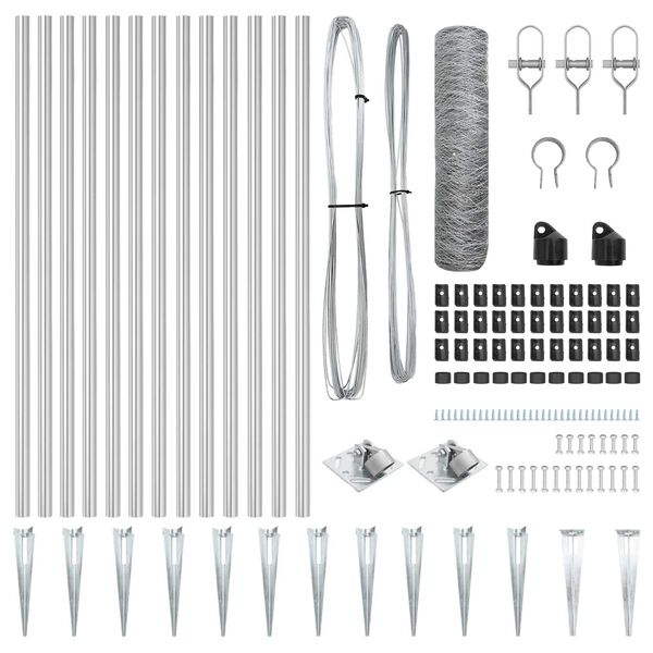vidaXL Cerca com Postes Prateado 0.5 x 25 m A&ccedil;o revestido de PVC