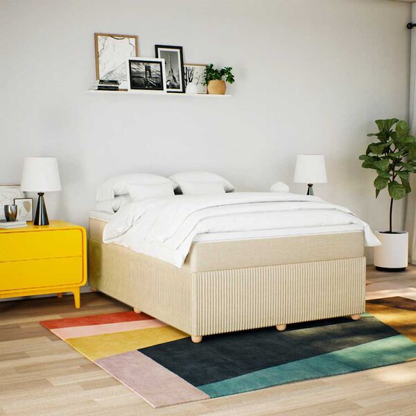 vidaXL Cama com molas/colch&atilde;o 140x200 cm tecido cor creme