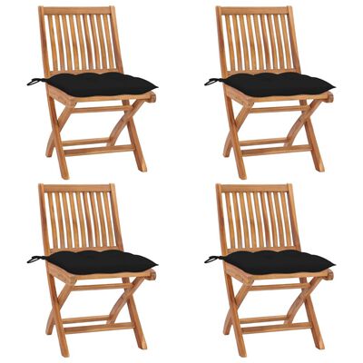 vidaXL Cadeiras de jardim dobráveis c/ almofadões 4 pcs teca maciça