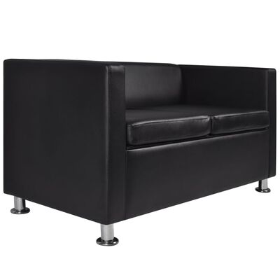 vidaXL Conjunto sofás de 2 e 3 lugares + poltrona couro artific. preto