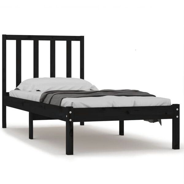 vidaXL Estrutura de cama pequena solteiro 75x190 cm pinho maciço preto