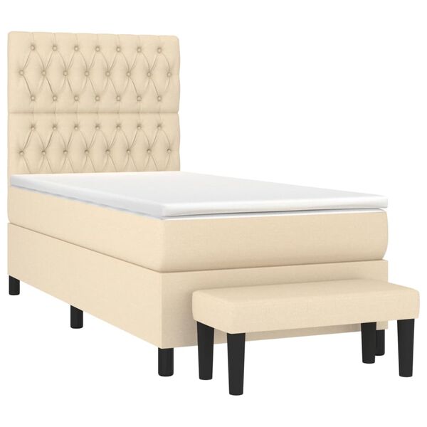 vidaXL Cama com molas/colch&atilde;o 90x200 cm tecido cor cr&egrave;me