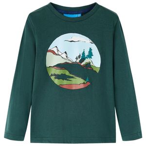 T-shirt de manga comprida para crian&ccedil;a verde-escuro 92