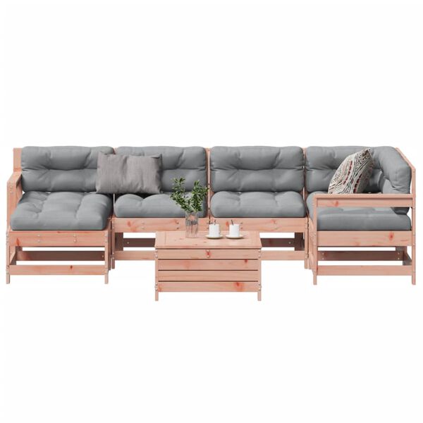 vidaXL 7 pcs conj. lounge jardim com almofadões madeira douglas maciça