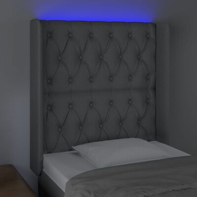 vidaXL Cabeceira cama c/ luzes LED tecido 83x16x118/128 cm cinza-claro