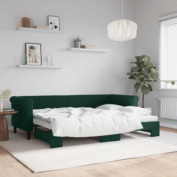 vidaXL Sof&aacute;-cama com gavet&atilde;o 80x200 cm veludo verde-escuro