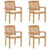 vidaXL Cadeiras de jardim empiháveis c/ almofadões 4 pcs teca maciça