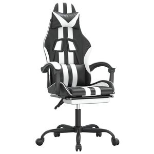 vidaXL Cadeira gaming girat&oacute;ria c/ apoio p&eacute;s couro artif. preto/branco