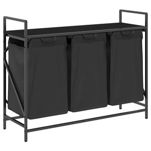 vidaXL Cesto de roupa suja com 3 compartimentos e prateleira, cor carvalho preto