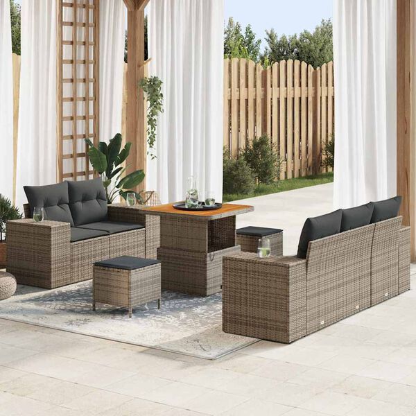 vidaXL Conjunto de Sof&aacute; de Jardim 8 pcs Cinzeto vime PE