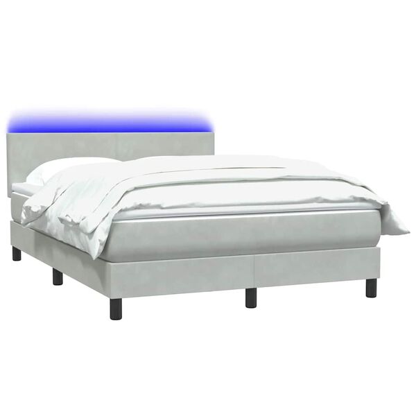 vidaXL Cama box spring c/ colch&atilde;o e LED 140x210 cm veludo cinzento-claro