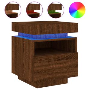 vidaXL Mesa de cabeceira c/ LEDs 40x39x48,5 cm carvalho castanho